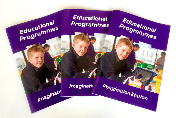 Our Imagination Station booklet shows our most popular classes including LEGO Mindstorms, LEGO Spike Prime, LEGO WeDo 2.0, Lego Engineering or Mechanics, and Stop motion movie making.